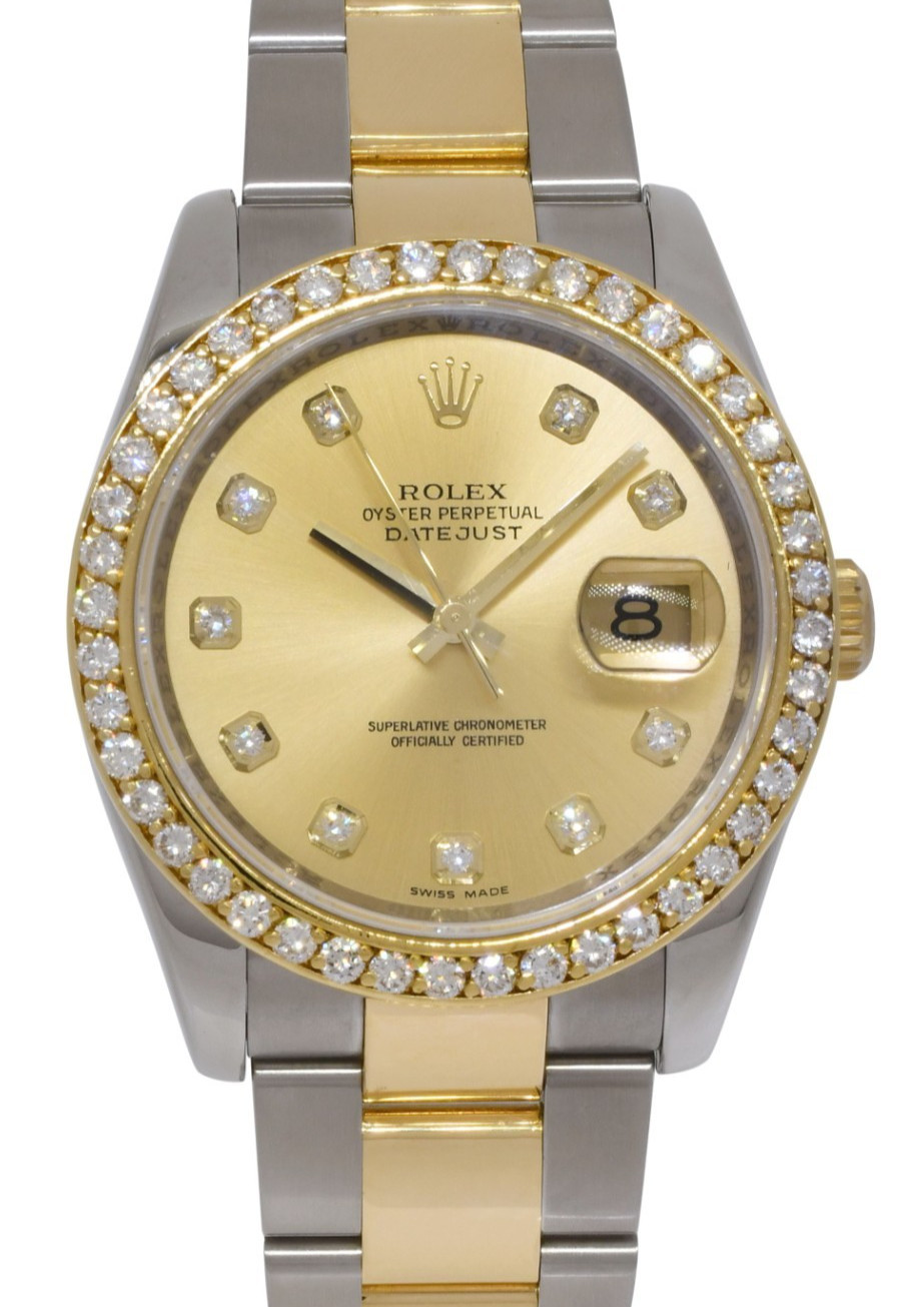 Rolex Datejust 18k Yellow Gold/Steel Diamond Dial/Bezel 36mm Watch D 116233