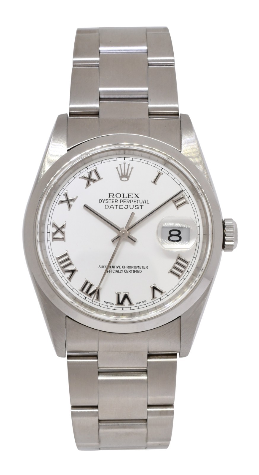 Rolex Datejust Steel White Roman Dial Oyster Bracelet Mens 36mm Watch A 16200 Rolex Datejust Steel White Roman Dial Oyster Bracelet Mens 36mm Watch A 16200
