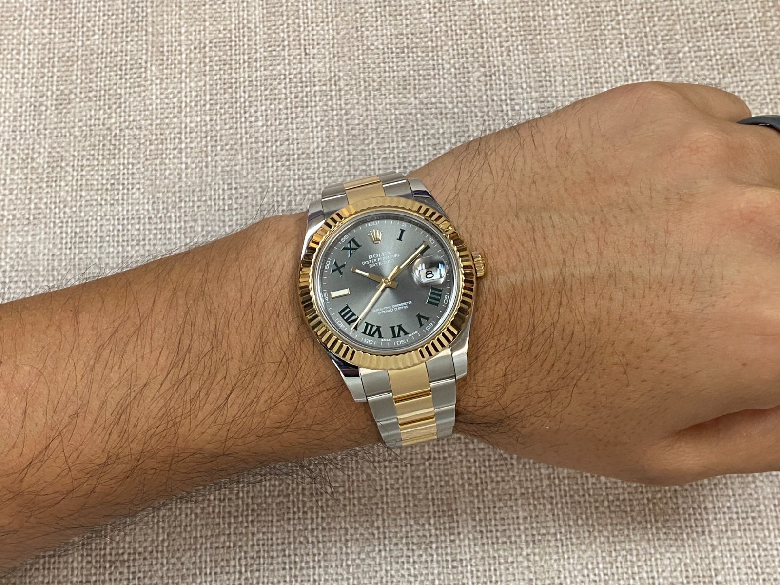 Rolex Datejust II 18k Yellow Gold/Steel Wimbledon Dial 41mm Watch 116333
