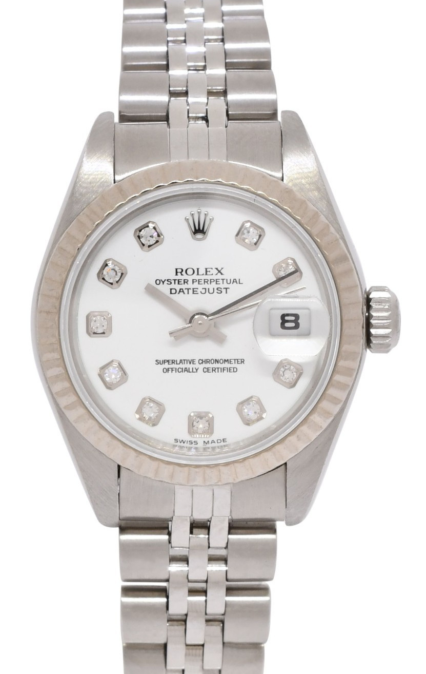 Rolex Datejust Steel & 18k Gold Bezel White Diamond Dial 26mm Watch F 79174