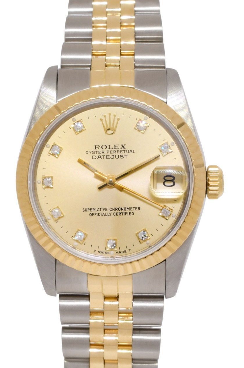 Rolex Datejust 18k Yellow Gold/Steel Champagne Diamond 31mm Watch +Paper R 68273