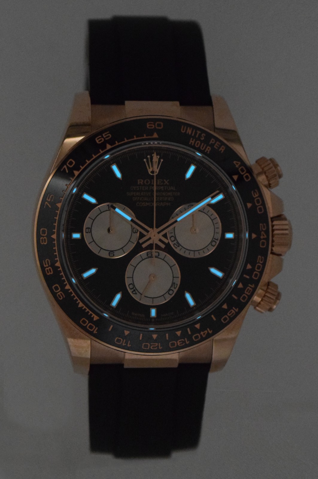NOS Rolex Daytona Rose Gold/Ceramic Black/Sundust Oysterflex Watch BP '25 126515