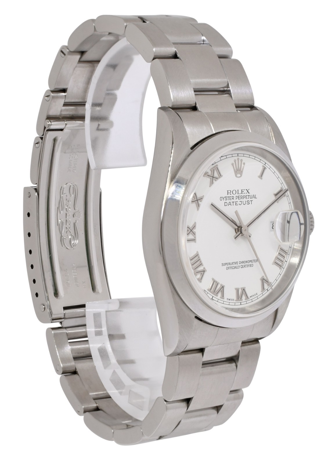 Rolex Datejust Steel White Roman Dial Oyster Bracelet Mens 36mm Watch A 16200 Rolex Datejust Steel White Roman Dial Oyster Bracelet Mens 36mm Watch A 16200