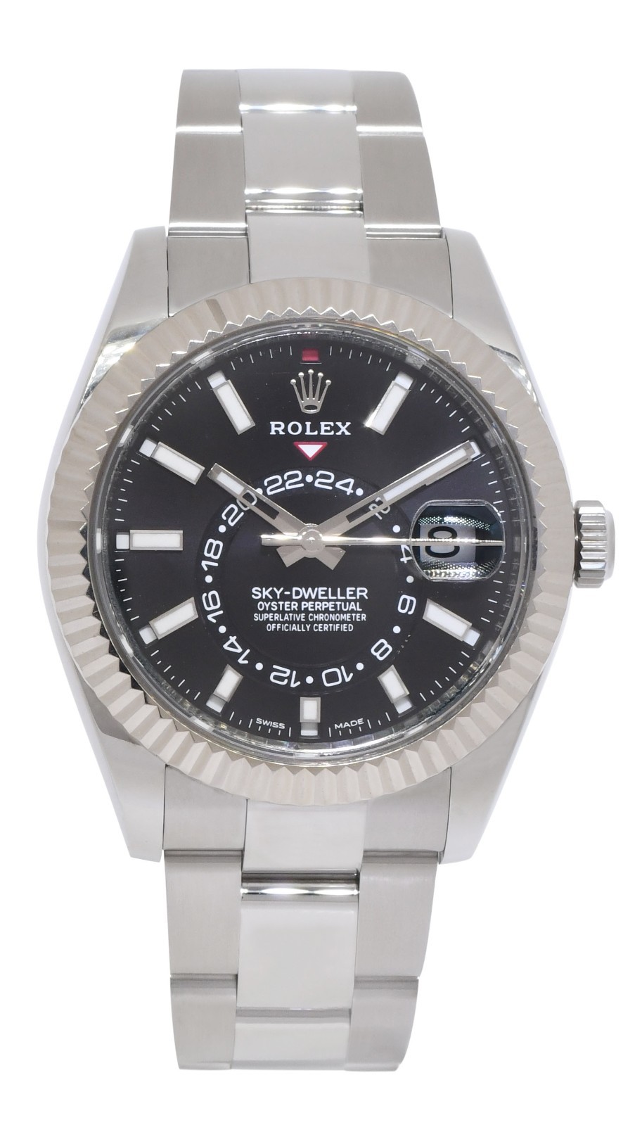 Rolex Sky-Dweller Steel & 18k Gold Bezel Black Dial 42mm Watch +Card '20 326934