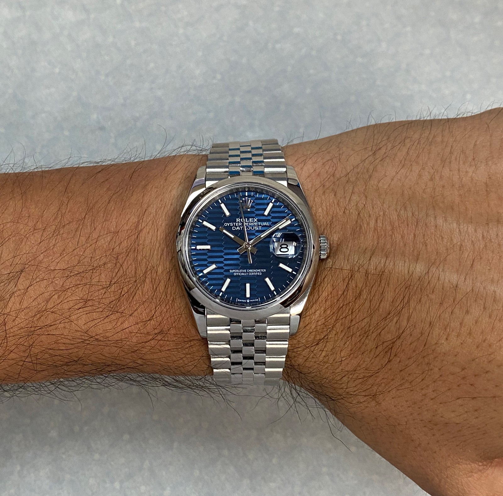 Rolex Datejust 36 Steel Blue Fluted Motif Dial Jubilee Watch +Card '23 126200