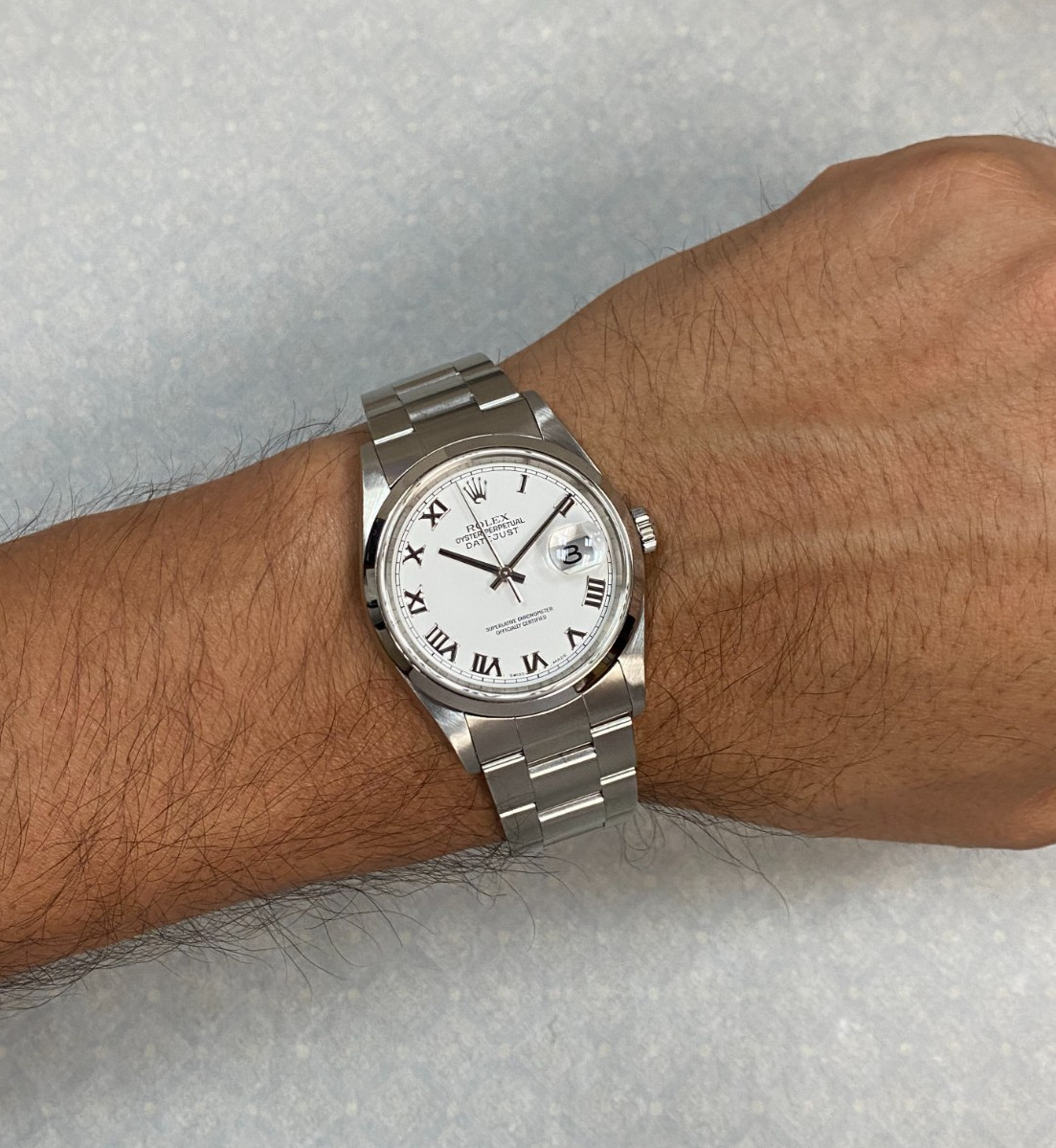 Rolex Datejust Steel White Roman Dial Oyster Bracelet Mens 36mm Watch A 16200 Rolex Datejust Steel White Roman Dial Oyster Bracelet Mens 36mm Watch A 16200