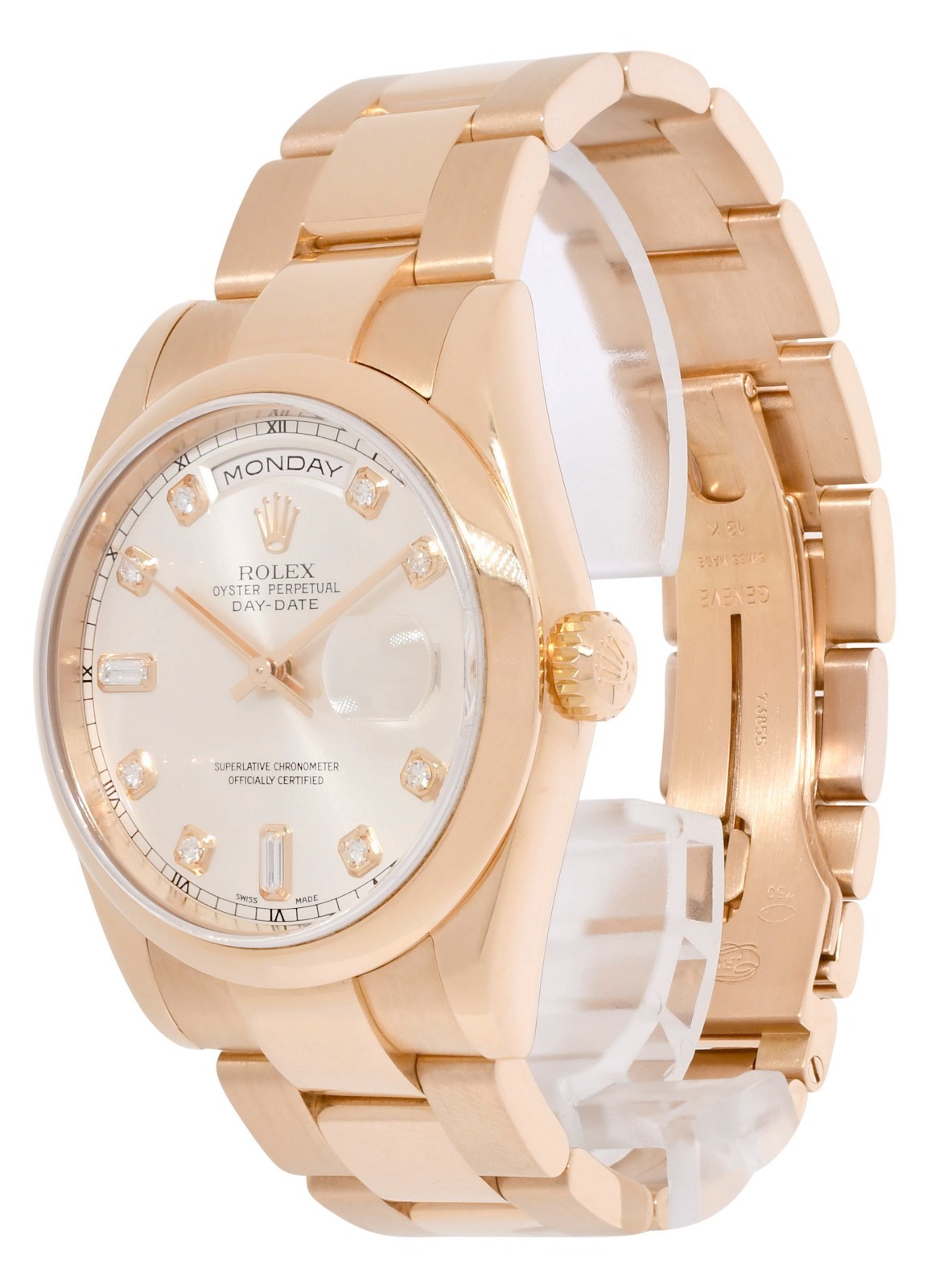Rolex Day-Date 18k Rose Gold Silver Diamond Dial 36mm Oyster Watch P 118205 Rolex Day-Date 18k Rose Gold Silver Diamond Dial 36mm Oyster Watch P 118205