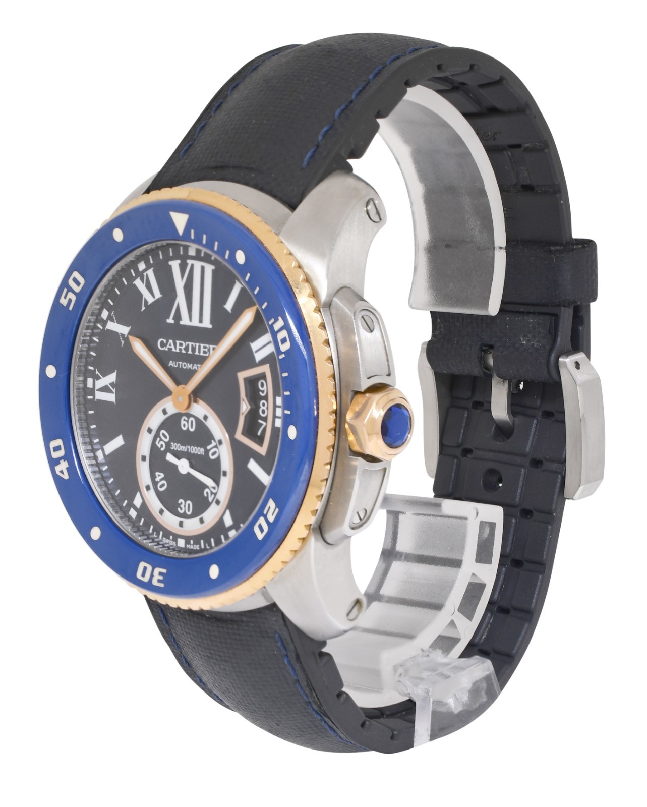 Cartier Calibre Diver Steel & 18k Rose Gold Bezel Blue 42mm Watch W2CA0008 3729
