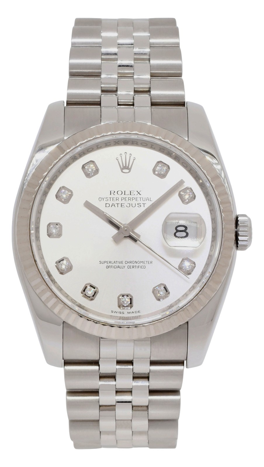 Rolex Datejust Steel & 18k Gold Bezel Silver Diamond Dial 36mm Watch Z 116234 Rolex Datejust Steel & 18k Gold Bezel Silver Diamond Dial 36mm Watch Z 116234