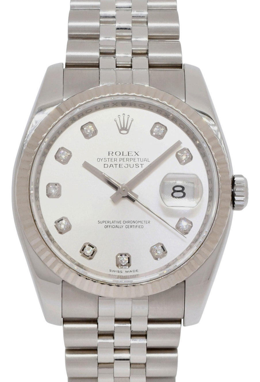 Rolex Datejust Steel & 18k Gold Bezel Silver Diamond Dial 36mm Watch Z 116234 Rolex Datejust Steel & 18k Gold Bezel Silver Diamond Dial 36mm Watch Z 116234