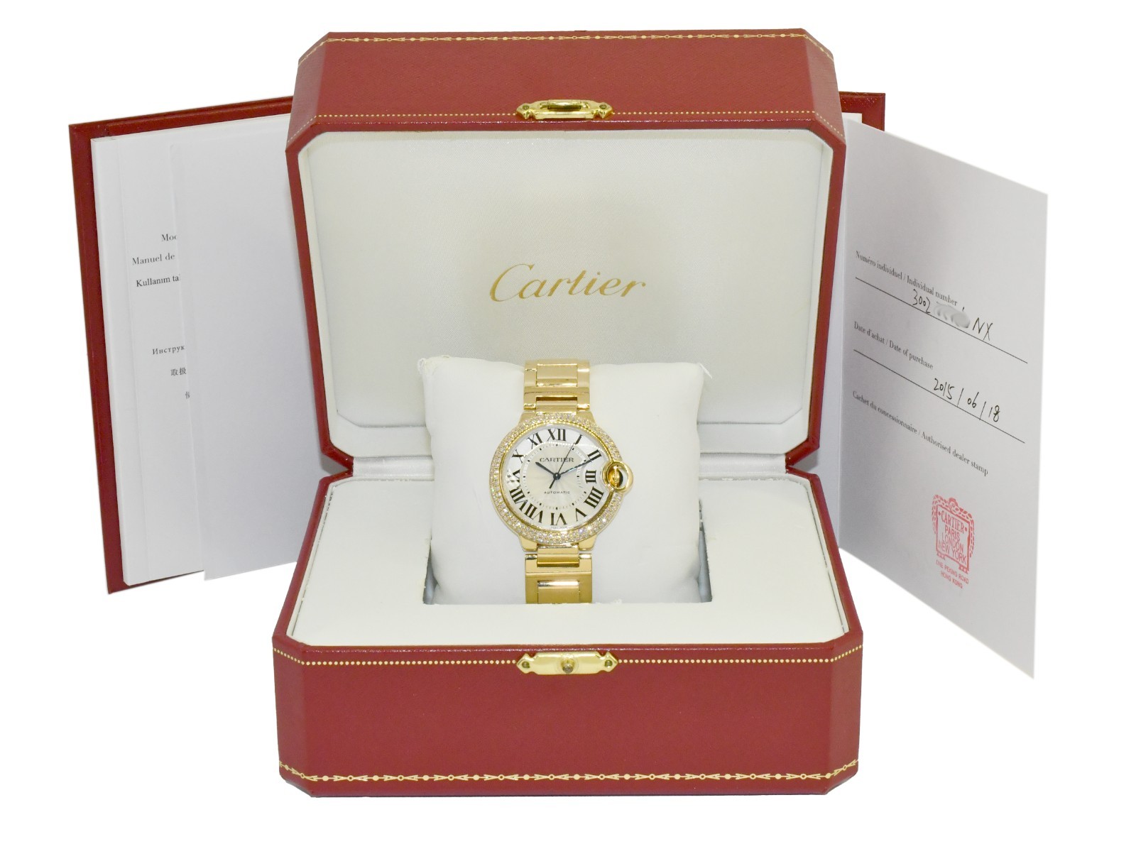 Cartier Ballon Bleu 36mm 18k Yellow Gold Diamond Bezel Watch B/P WE9004Z3 3002 Cartier Ballon Bleu 36mm 18k Yellow Gold Diamond Bezel Watch B/P WE9004Z3 3002