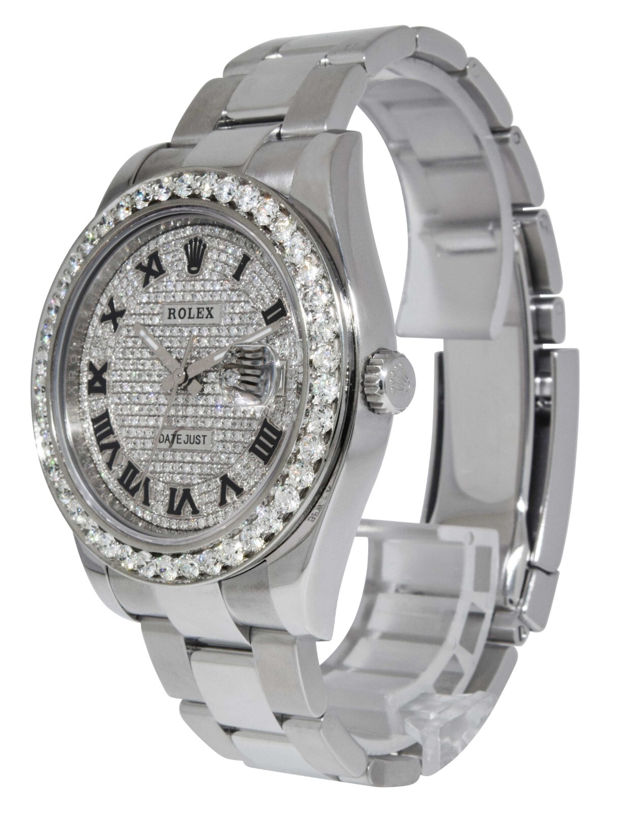 Rolex Datejust II Steel Pave Diamond Roman Dial & Bezel 41mm Oyster Watch 116300 Rolex Datejust II Steel Pave Diamond Roman Dial & Bezel 41mm Oyster Watch 116300