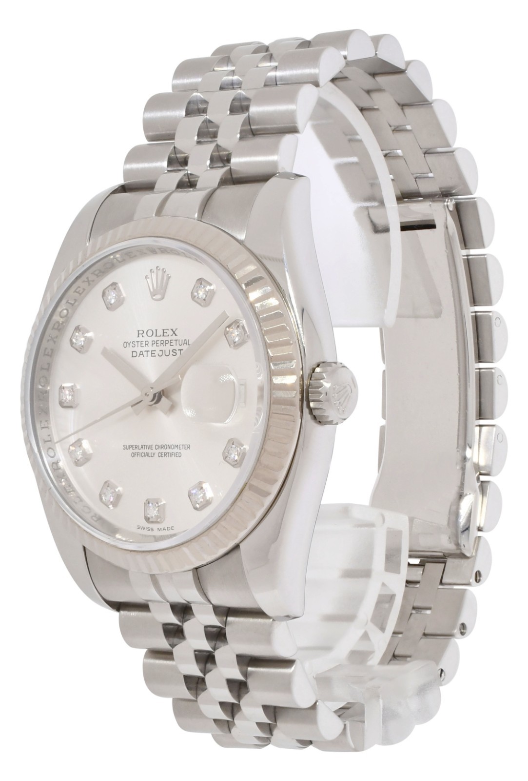 Rolex Datejust Steel & 18k Gold Bezel Silver Diamond Dial 36mm Watch Z 116234 Rolex Datejust Steel & 18k Gold Bezel Silver Diamond Dial 36mm Watch Z 116234
