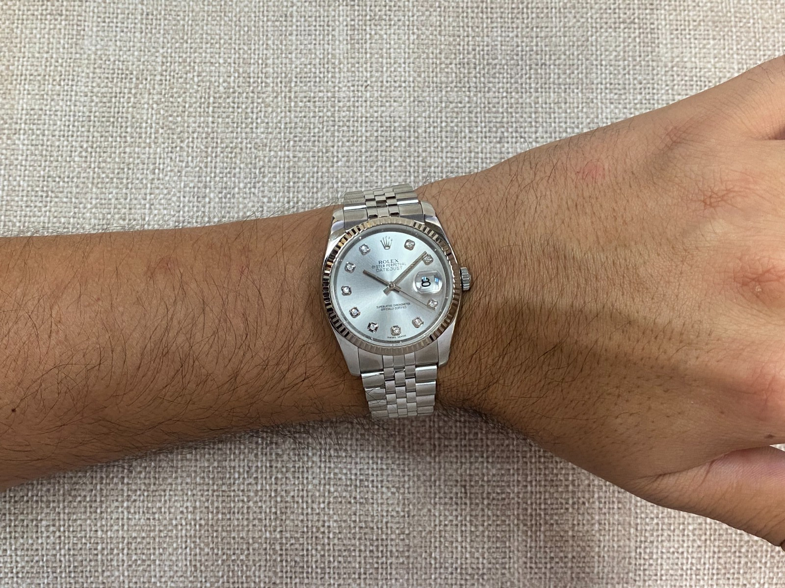 Rolex Datejust Steel & 18k Gold Bezel Silver Diamond Dial 36mm Watch Z 116234 Rolex Datejust Steel & 18k Gold Bezel Silver Diamond Dial 36mm Watch Z 116234