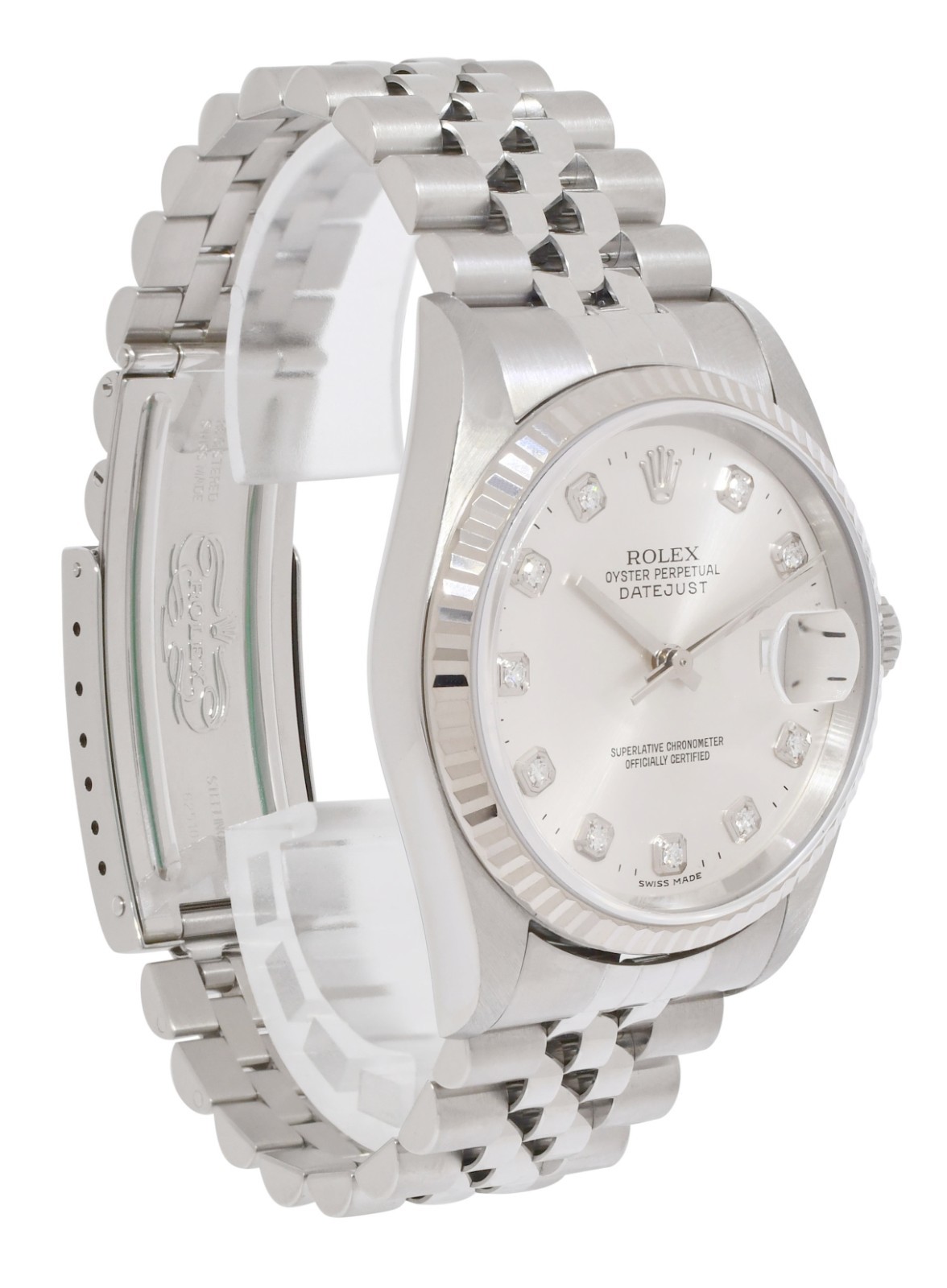 Rolex Datejust Steel & 18k Gold Bezel Silver Diamond Dial 36mm Watch F 16234 Rolex Datejust Steel & 18k Gold Bezel Silver Diamond Dial 36mm Watch F 16234