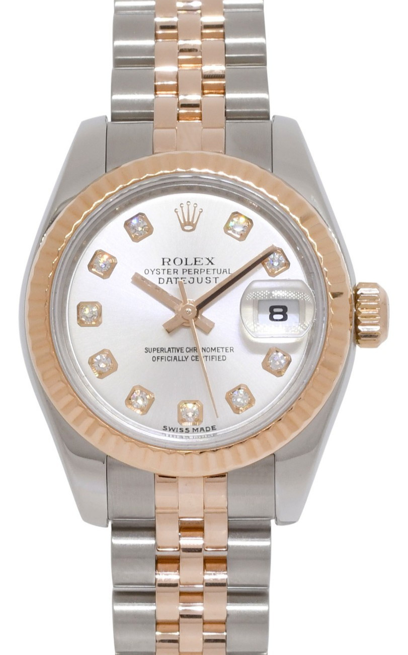 Rolex Datejust 18k Rose Gold/Steel Silver Diamond Dial 26mm Watch D 179171 Rolex Datejust 18k Rose Gold/Steel Silver Diamond Dial 26mm Watch D 179171
