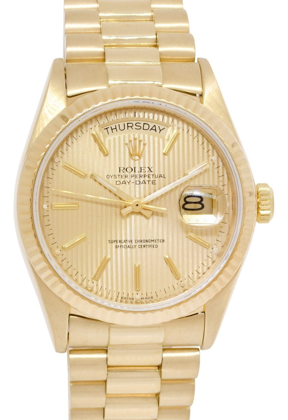 Rolex Day-Date President 18k Yellow Gold Tapestry 36mm Watch +Papers '83 18038 Rolex Day-Date President 18k Yellow Gold Tapestry 36mm Watch +Papers '83 18038