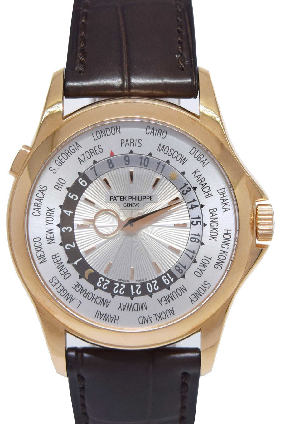Patek Philippe World Time 5130 Rose Gold Complications Mens 39.5mm Watch 5130R