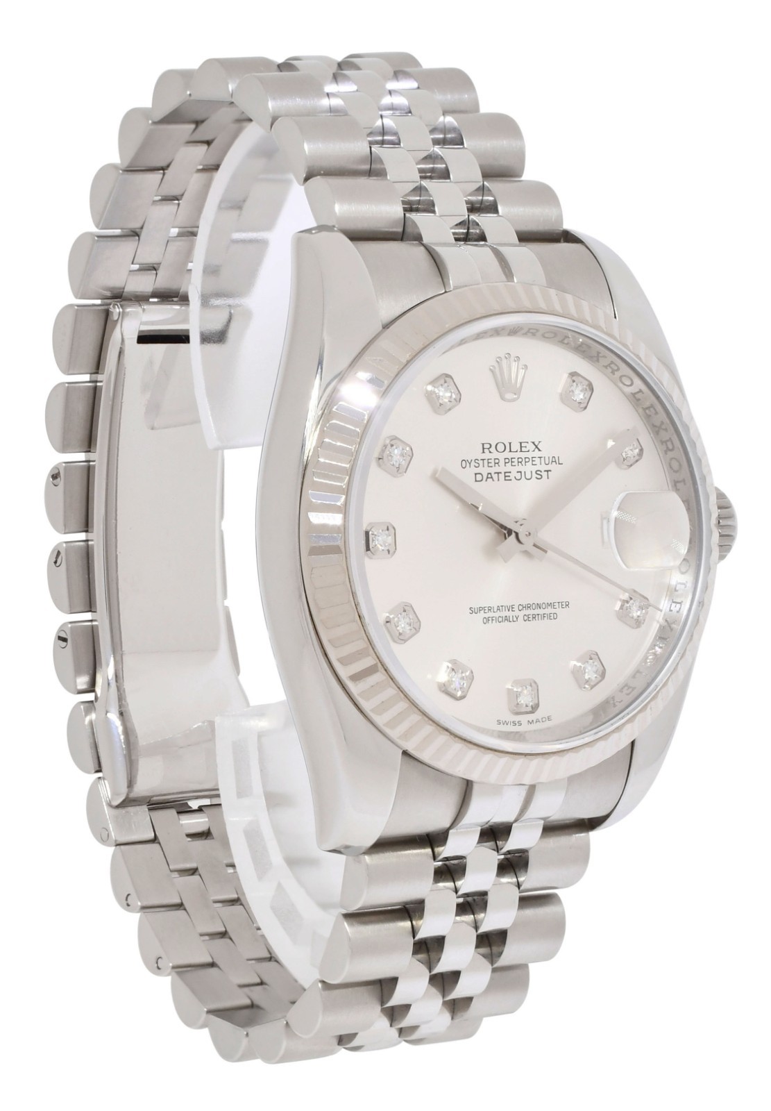 Rolex Datejust Steel & 18k Gold Bezel Silver Diamond Dial 36mm Watch Z 116234 Rolex Datejust Steel & 18k Gold Bezel Silver Diamond Dial 36mm Watch Z 116234