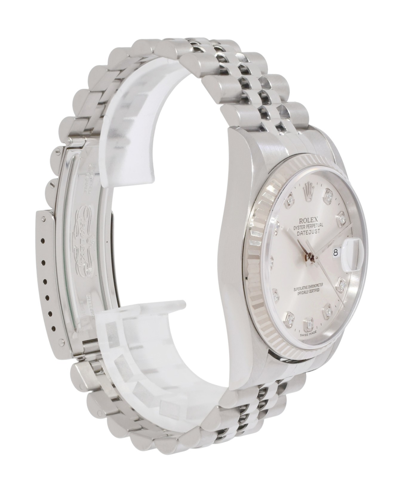Rolex Datejust Steel & 18k Gold Bezel Silver Diamond Dial 36mm Watch F 16234 Rolex Datejust Steel & 18k Gold Bezel Silver Diamond Dial 36mm Watch F 16234