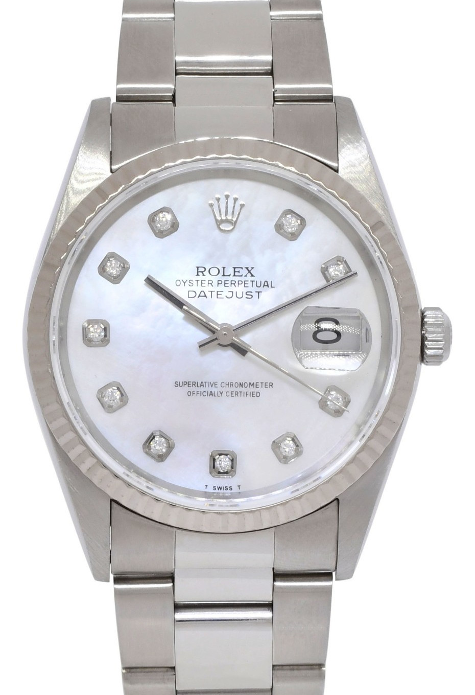 Rolex Datejust Steel MOP Diamond Dial Oyster Bracelet 36mm Watch P 16220