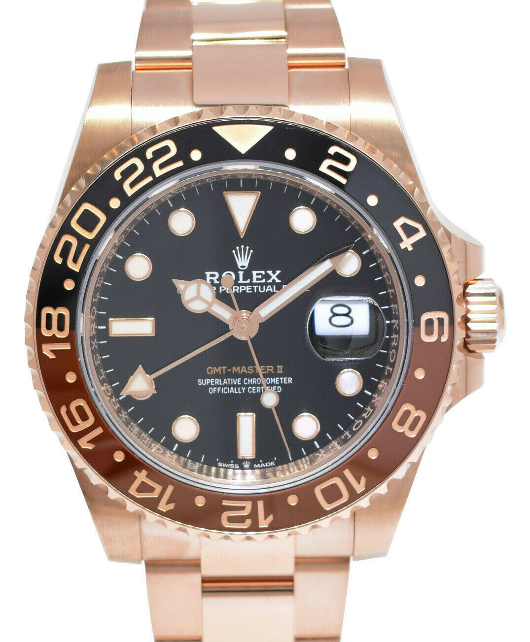Rolex GMT-Master II 18k Rose Gold "Root Beer" Ceramic Bezel Watch B/P '26 126715
