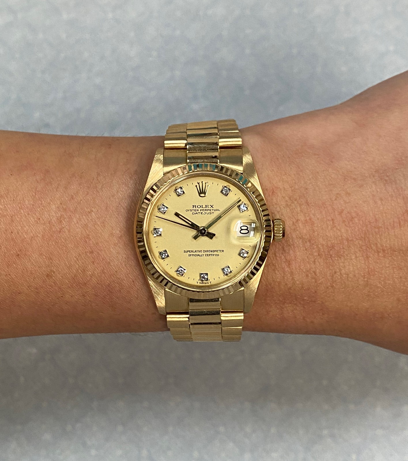 Rolex Datejust President 18k Yellow Gold Diamond Dial 31mm Watch '84 6827 Rolex Datejust President 18k Yellow Gold Diamond Dial 31mm Watch '84 6827