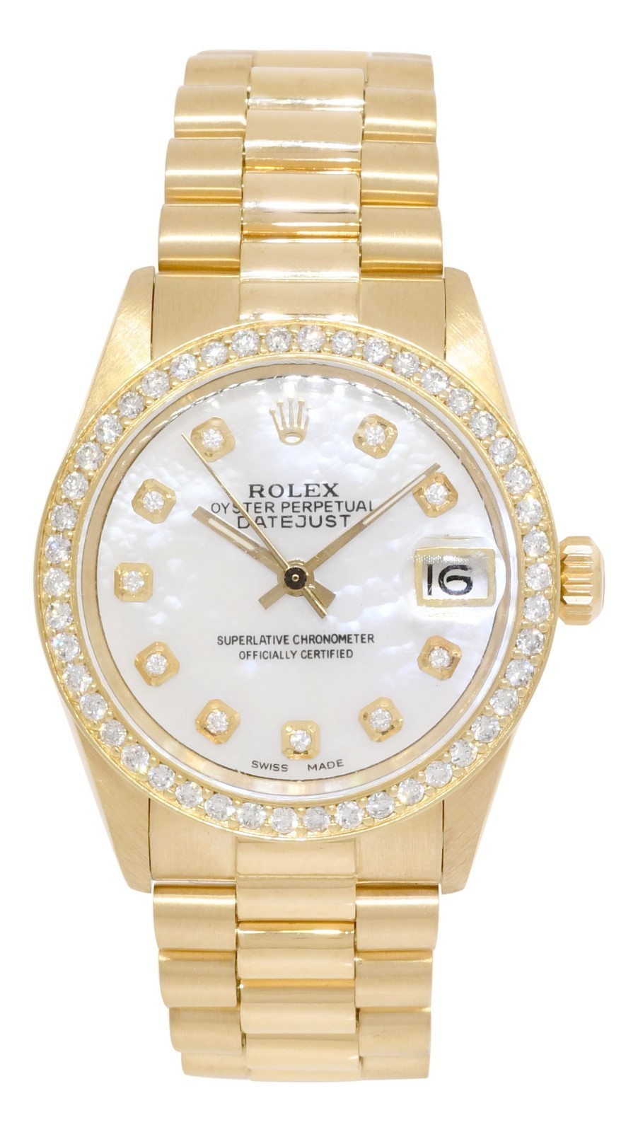 Rolex Datejust President 18k Yellow Gold MOP Diamond Ladies 31mm Watch '81 6827