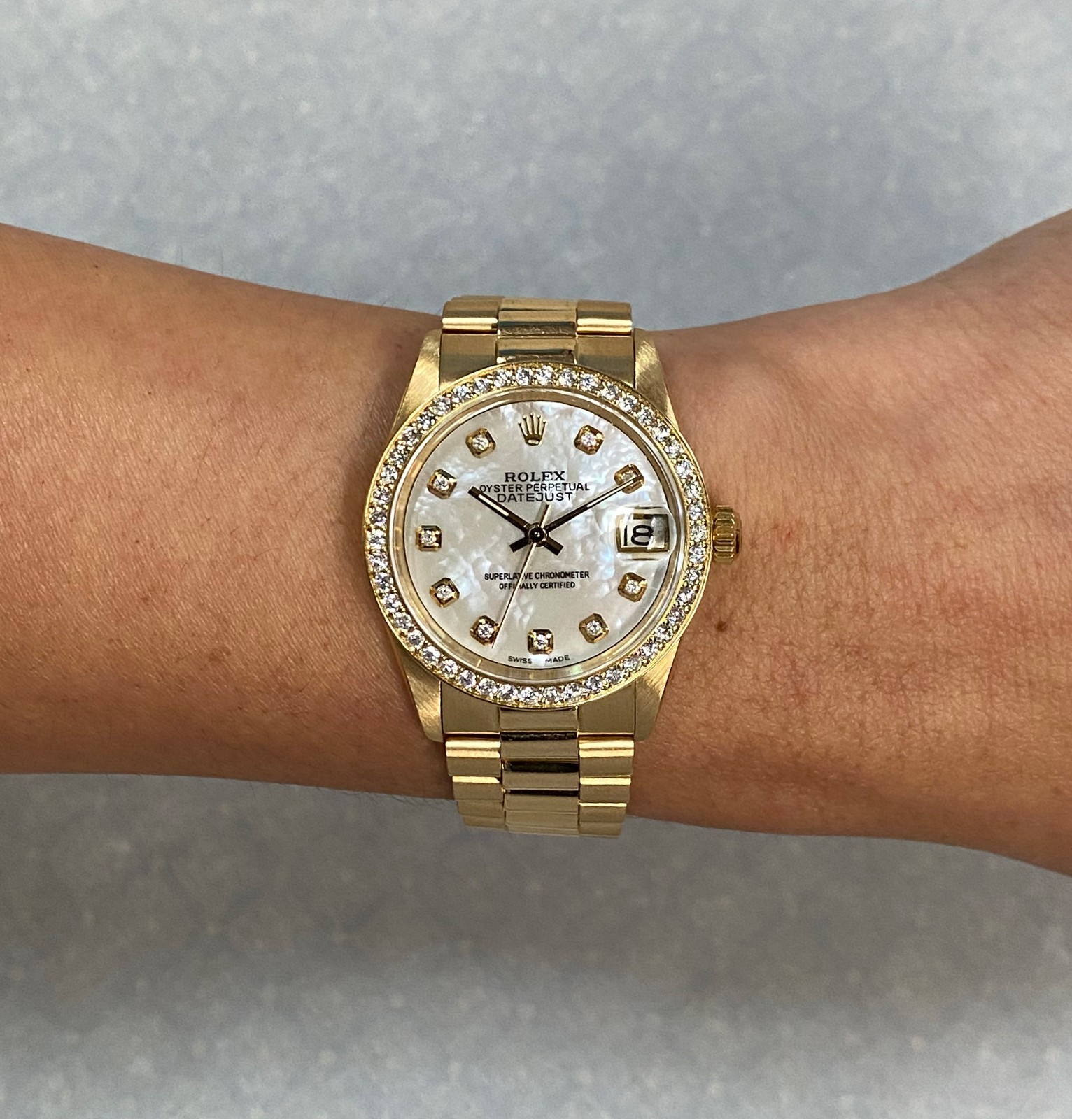 Rolex Datejust President 18k Yellow Gold MOP Diamond Ladies 31mm Watch '81 6827