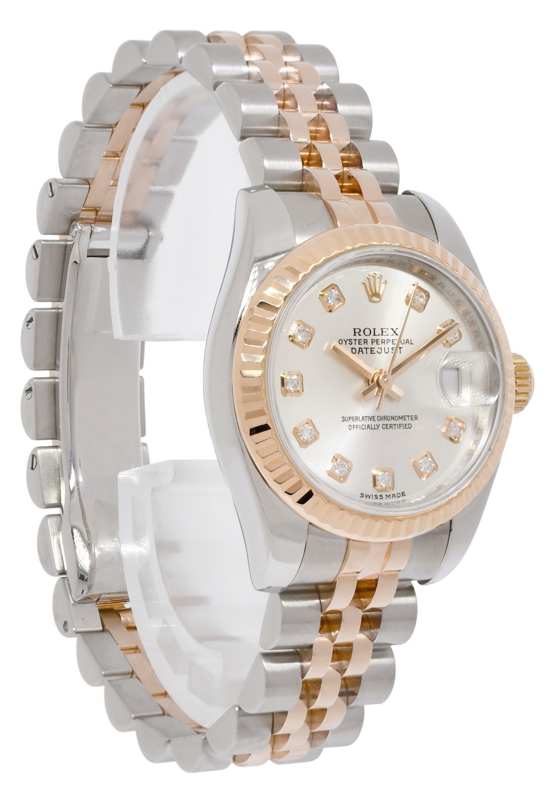 Rolex Datejust 18k Rose Gold/Steel Silver Diamond Dial 26mm Watch D 179171 Rolex Datejust 18k Rose Gold/Steel Silver Diamond Dial 26mm Watch D 179171