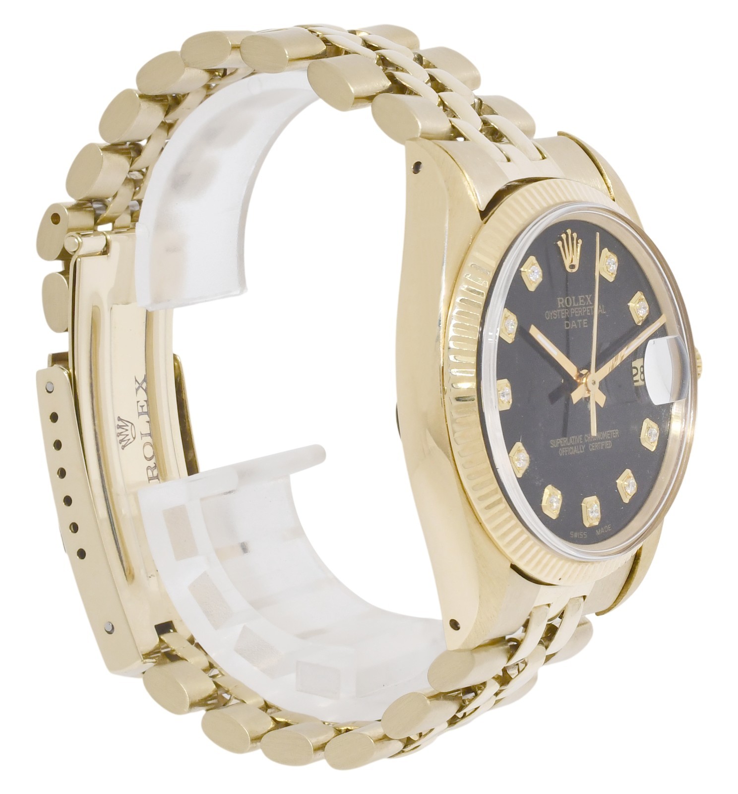 Rolex Date 14k Yellow Gold Black Diamond Dial USA Bracelet 34mm Watch '80 1503 Rolex Date 14k Yellow Gold Black Diamond Dial USA Bracelet 34mm Watch '80 1503
