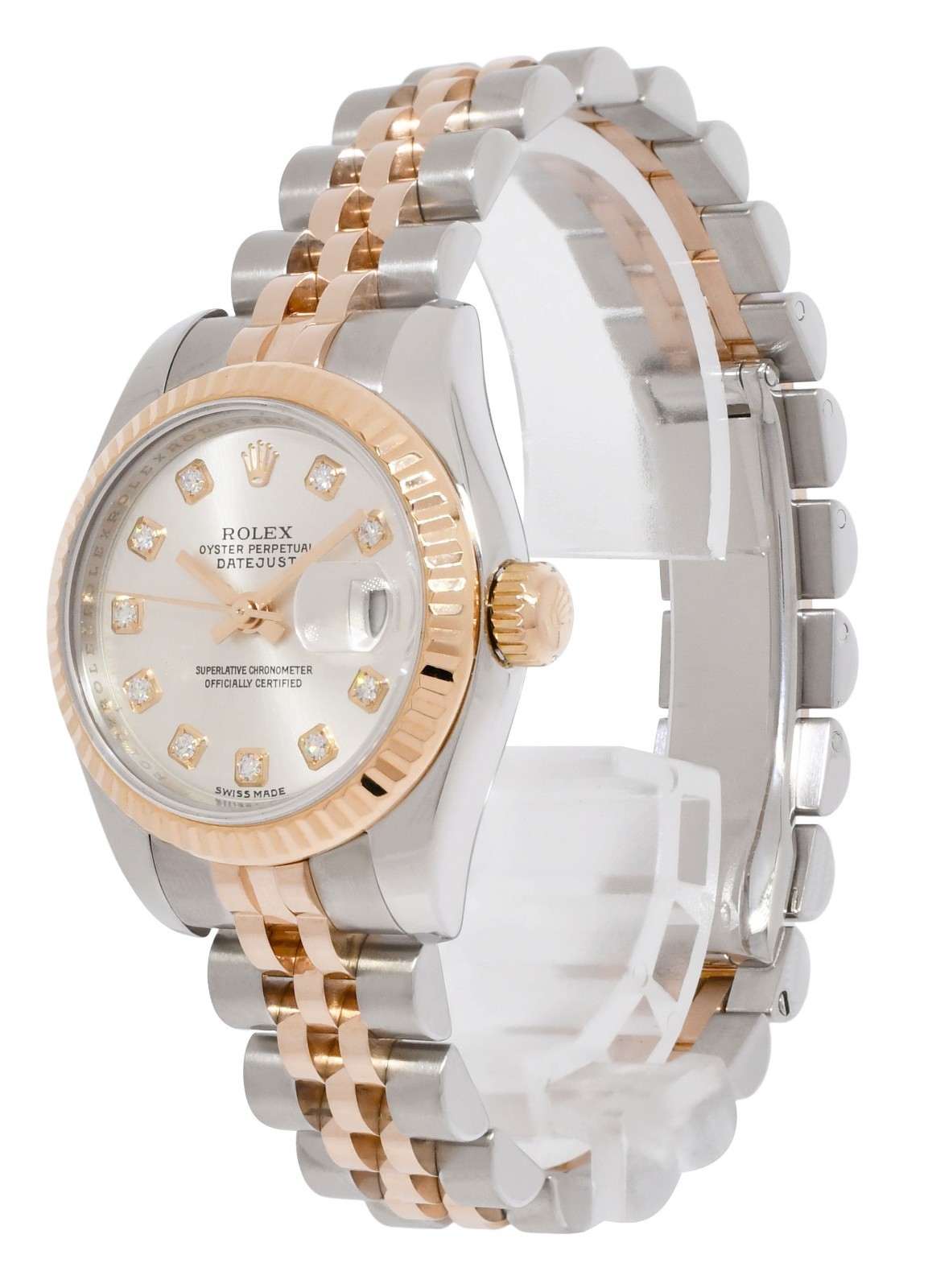 Rolex Datejust 18k Rose Gold/Steel Silver Diamond Dial 26mm Watch D 179171 Rolex Datejust 18k Rose Gold/Steel Silver Diamond Dial 26mm Watch D 179171