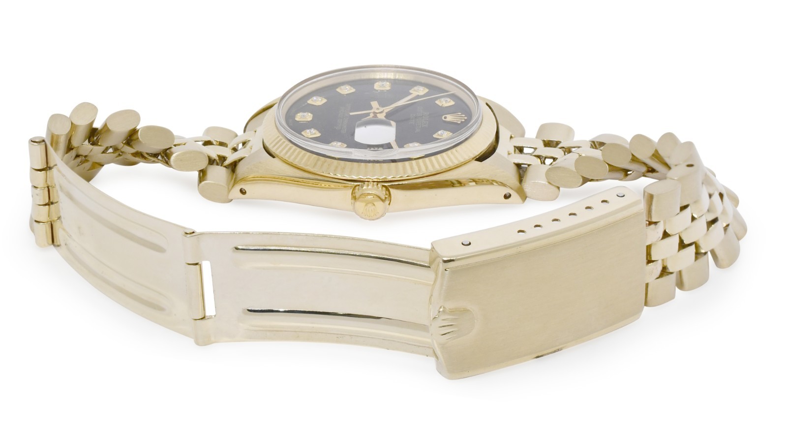 Rolex Date 14k Yellow Gold Black Diamond Dial USA Bracelet 34mm Watch '80 1503 Rolex Date 14k Yellow Gold Black Diamond Dial USA Bracelet 34mm Watch '80 1503