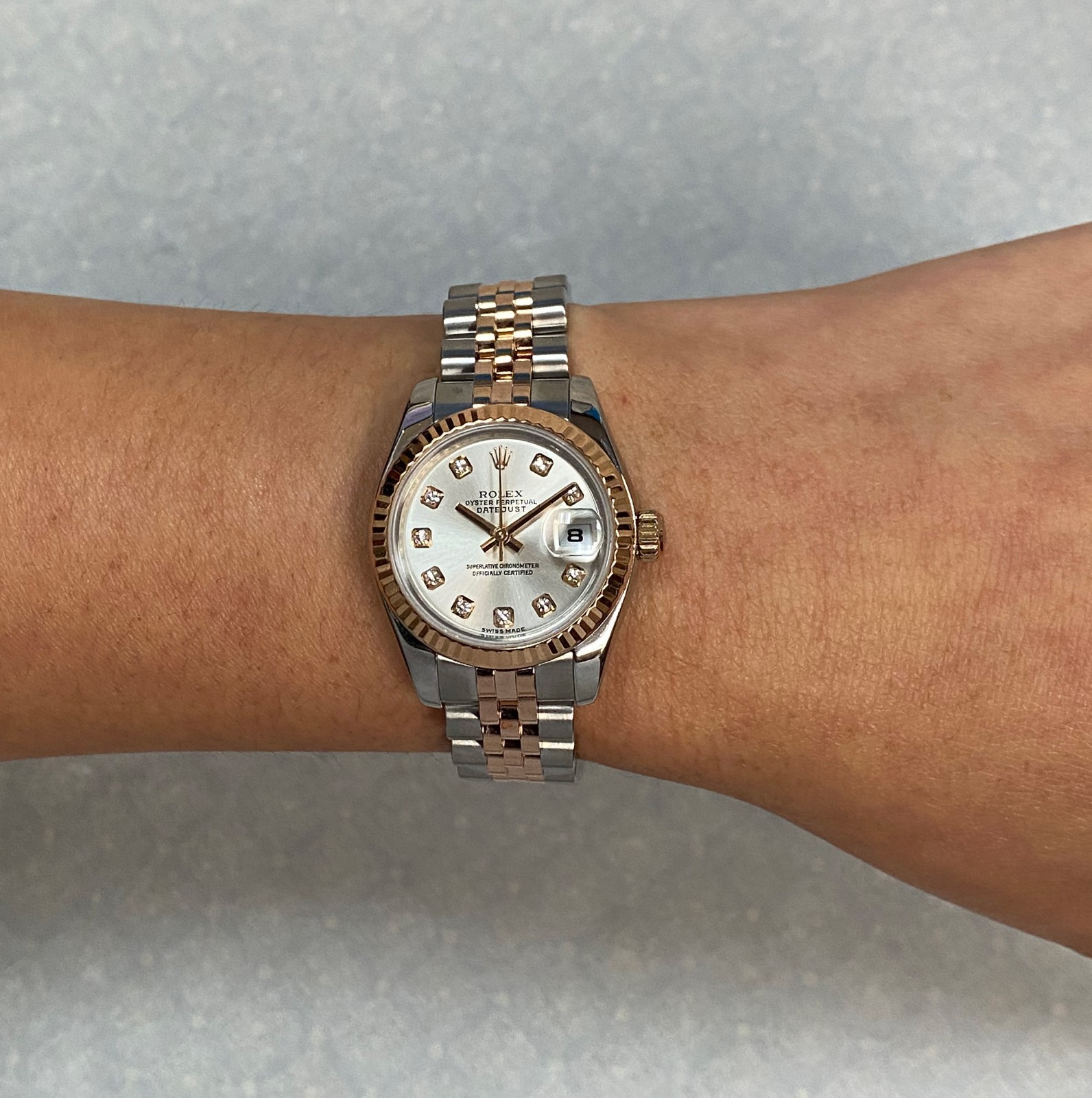 Rolex Datejust 18k Rose Gold/Steel Silver Diamond Dial 26mm Watch D 179171 Rolex Datejust 18k Rose Gold/Steel Silver Diamond Dial 26mm Watch D 179171