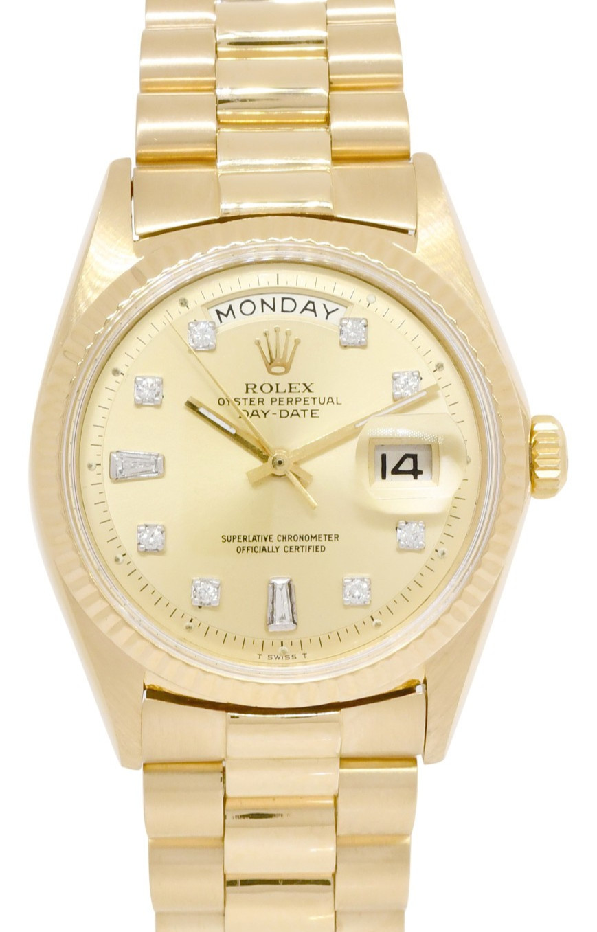 Rolex Day-Date President 18k Yellow Gold Champagne Diamond 36mm Watch '68 1803