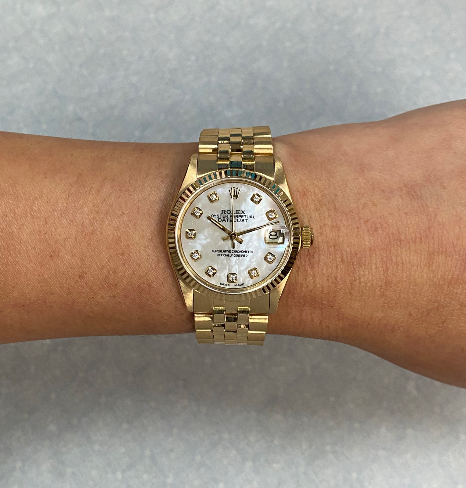 Rolex Datejust Yellow Gold MOP Diamond Dial Jubilee Bracelet 31mm Watch '74 6827 Rolex Datejust Yellow Gold MOP Diamond Dial Jubilee Bracelet 31mm Watch '74 6827