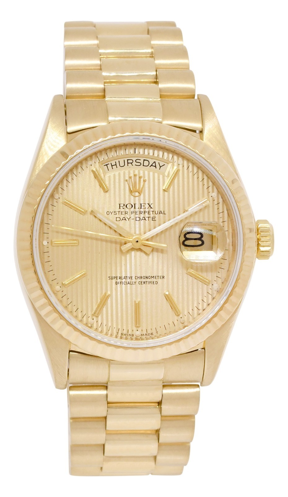 Rolex Day-Date President 18k Yellow Gold Tapestry 36mm Watch +Papers '83 18038 Rolex Day-Date President 18k Yellow Gold Tapestry 36mm Watch +Papers '83 18038