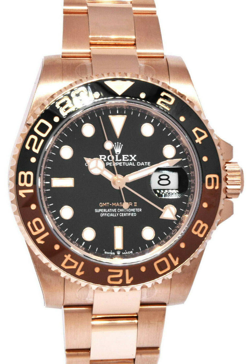 NOS Rolex GMT-Master II Rose Gold "Root Beer" Ceramic Bezel Watch B/P '21 126715