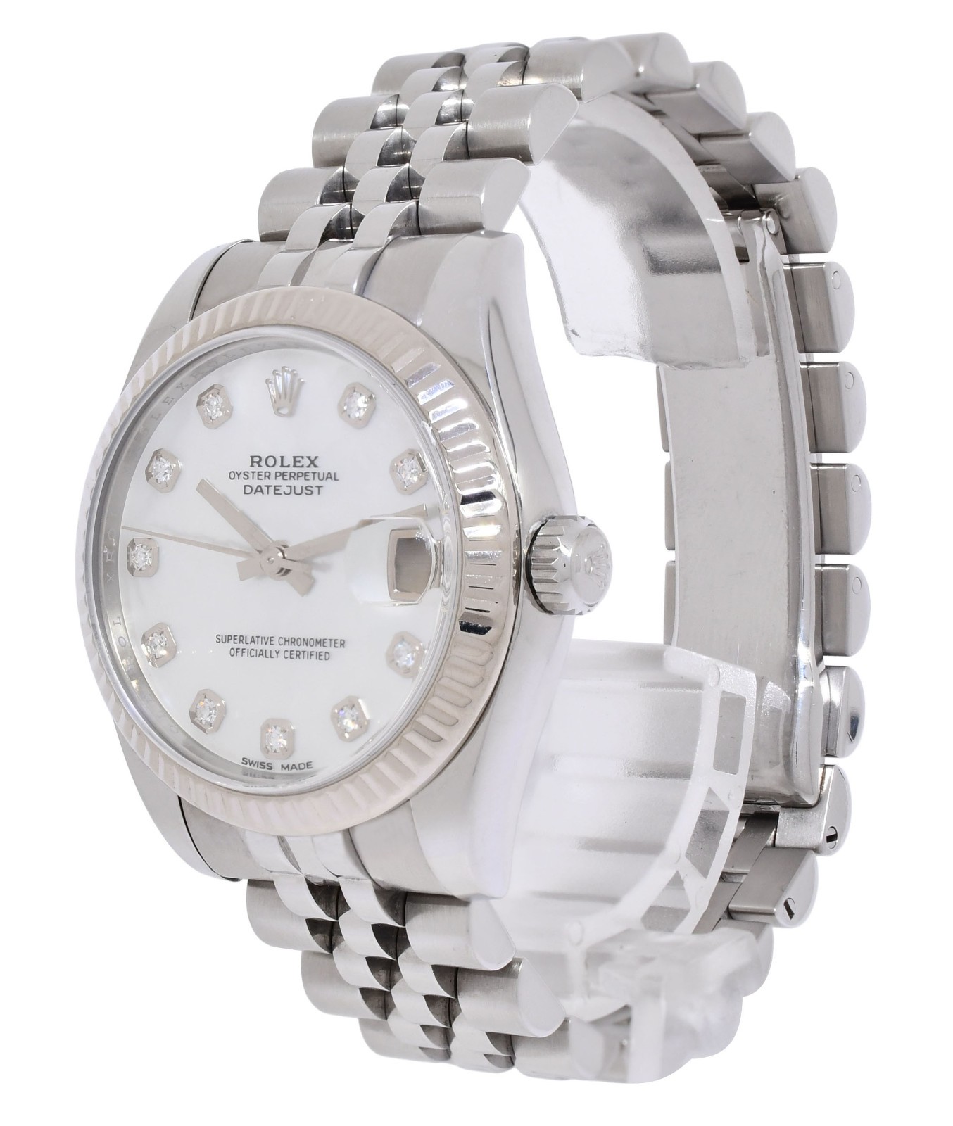 Rolex Datejust Steel & 18k WG Bezel MOP Diamond Dial 31mm Jubilee Watch 178274