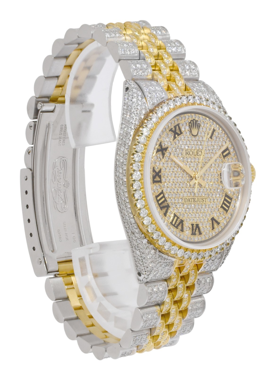 Rolex Datejust Yellow Gold/Steel Diamond Iced Out 36mm Vintage Watch '72 1601