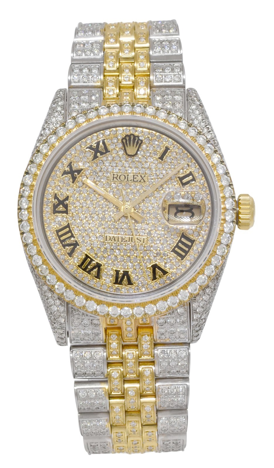 Rolex Datejust Yellow Gold/Steel Diamond Iced Out 36mm Vintage Watch '72 1601