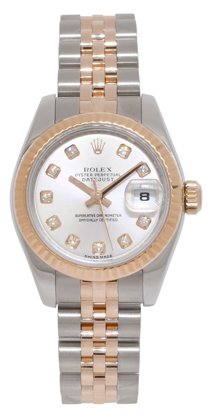 Rolex Datejust 18k Rose Gold/Steel Silver Diamond Dial 26mm Watch D 179171 Rolex Datejust 18k Rose Gold/Steel Silver Diamond Dial 26mm Watch D 179171