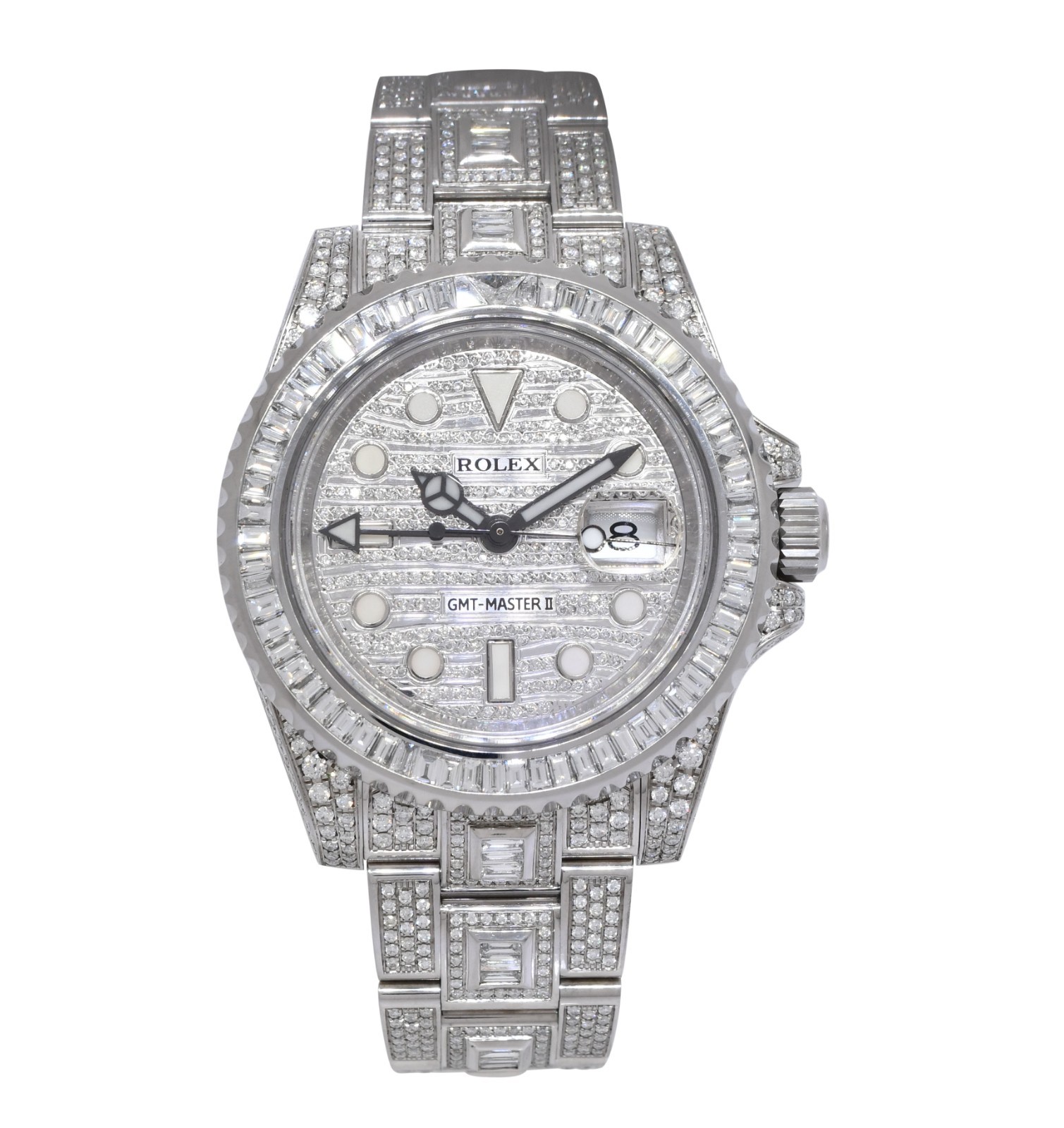 Rolex GMT-Master II Steel & Diamond Iced Out 40mm Watch +Card '18 116710