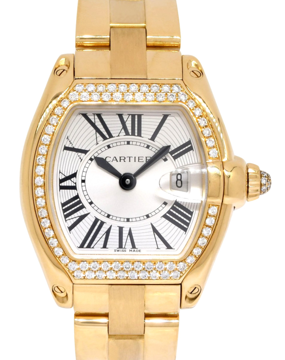 Cartier Roadster Date 18k Yellow Gold & Diamond Ladies Watch WE5001X1 2676